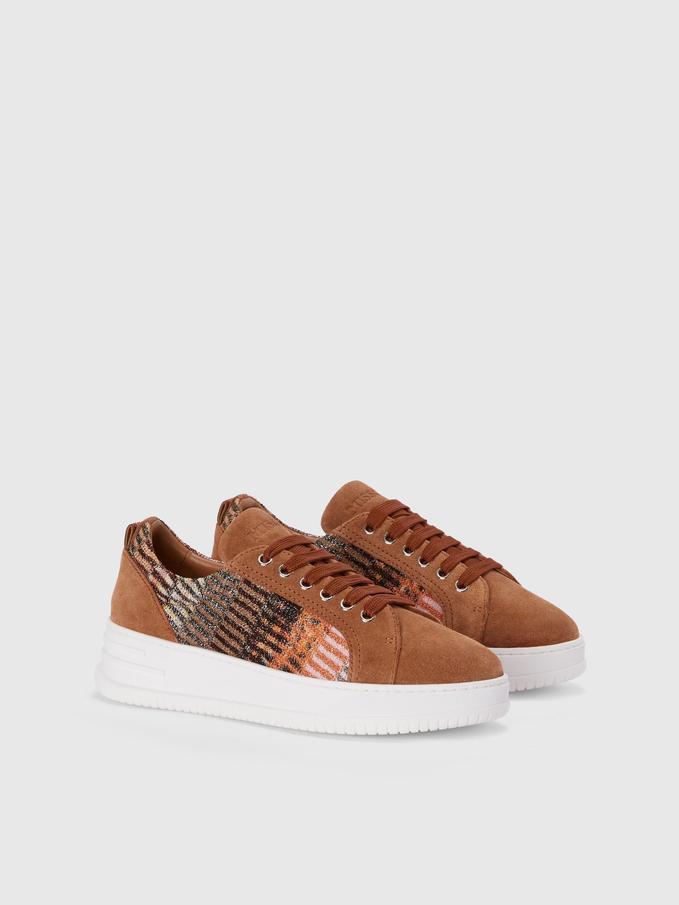 Suede sneakers with lamé fabric insert Product Image