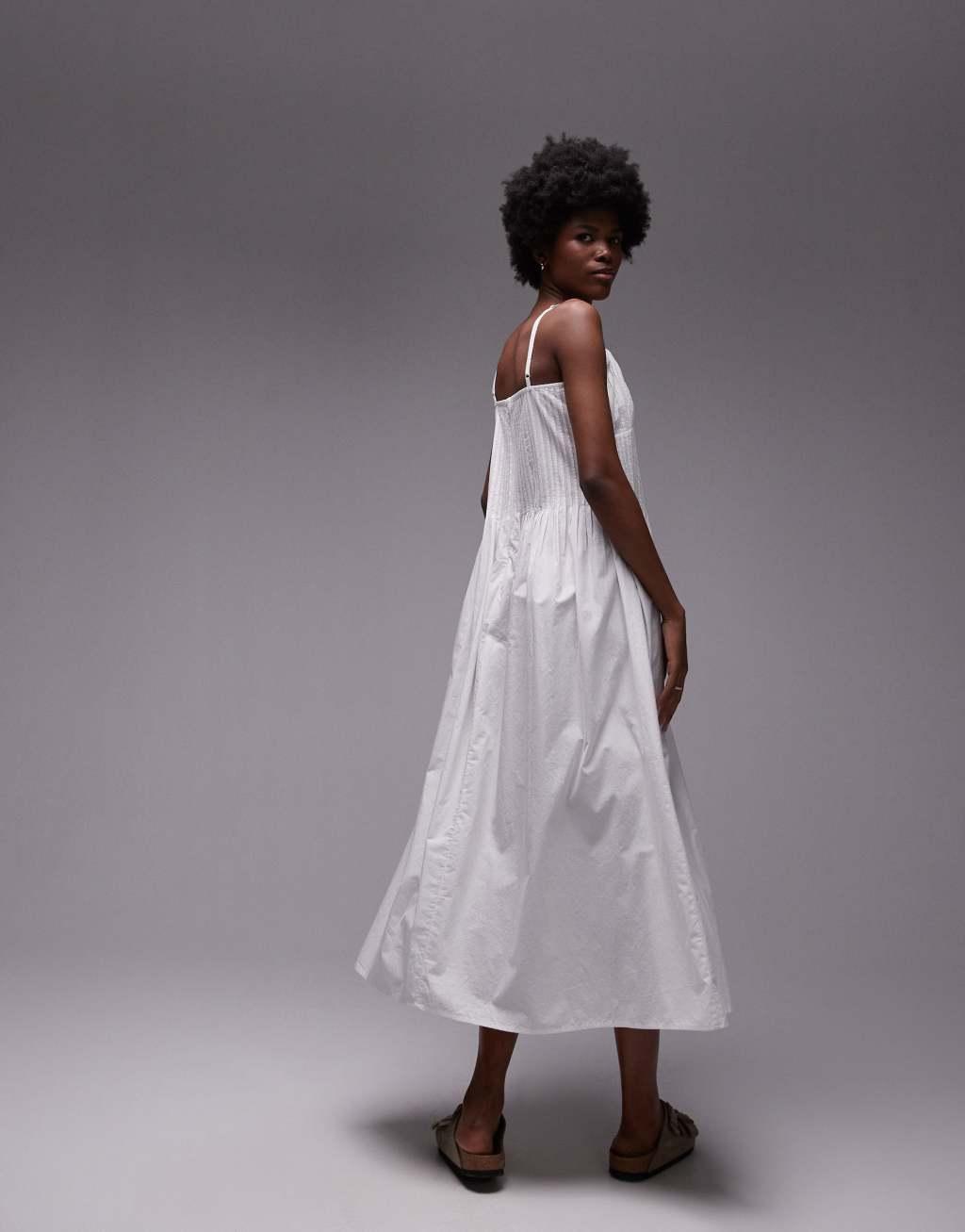 Topshop strappy pleated midi sundress in ivory Product Image