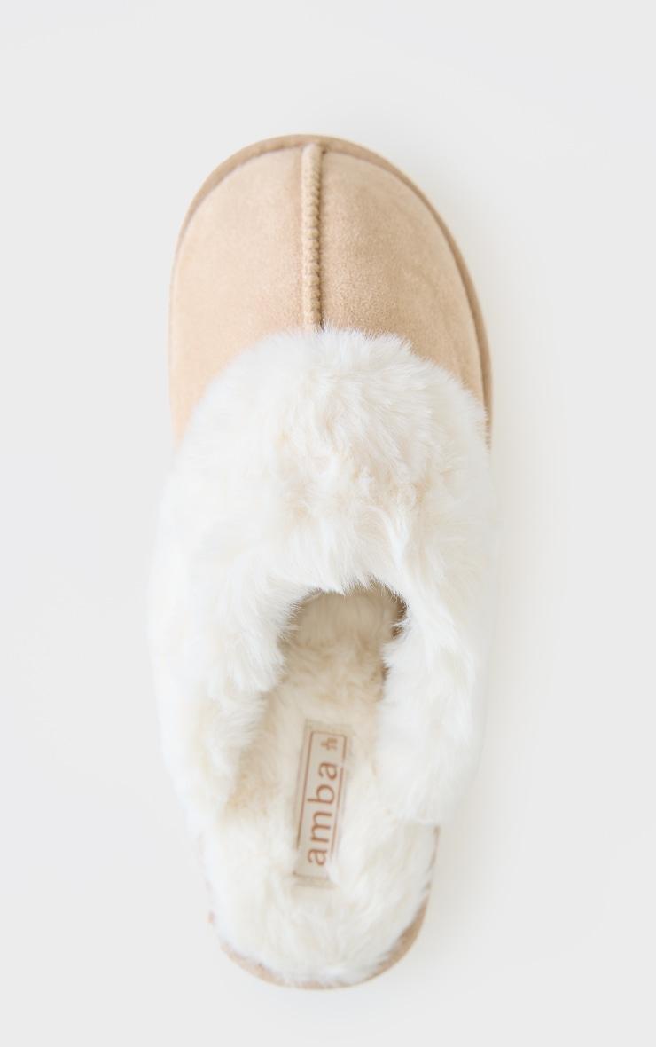 Cream Faux Suede Mule Slippers Product Image