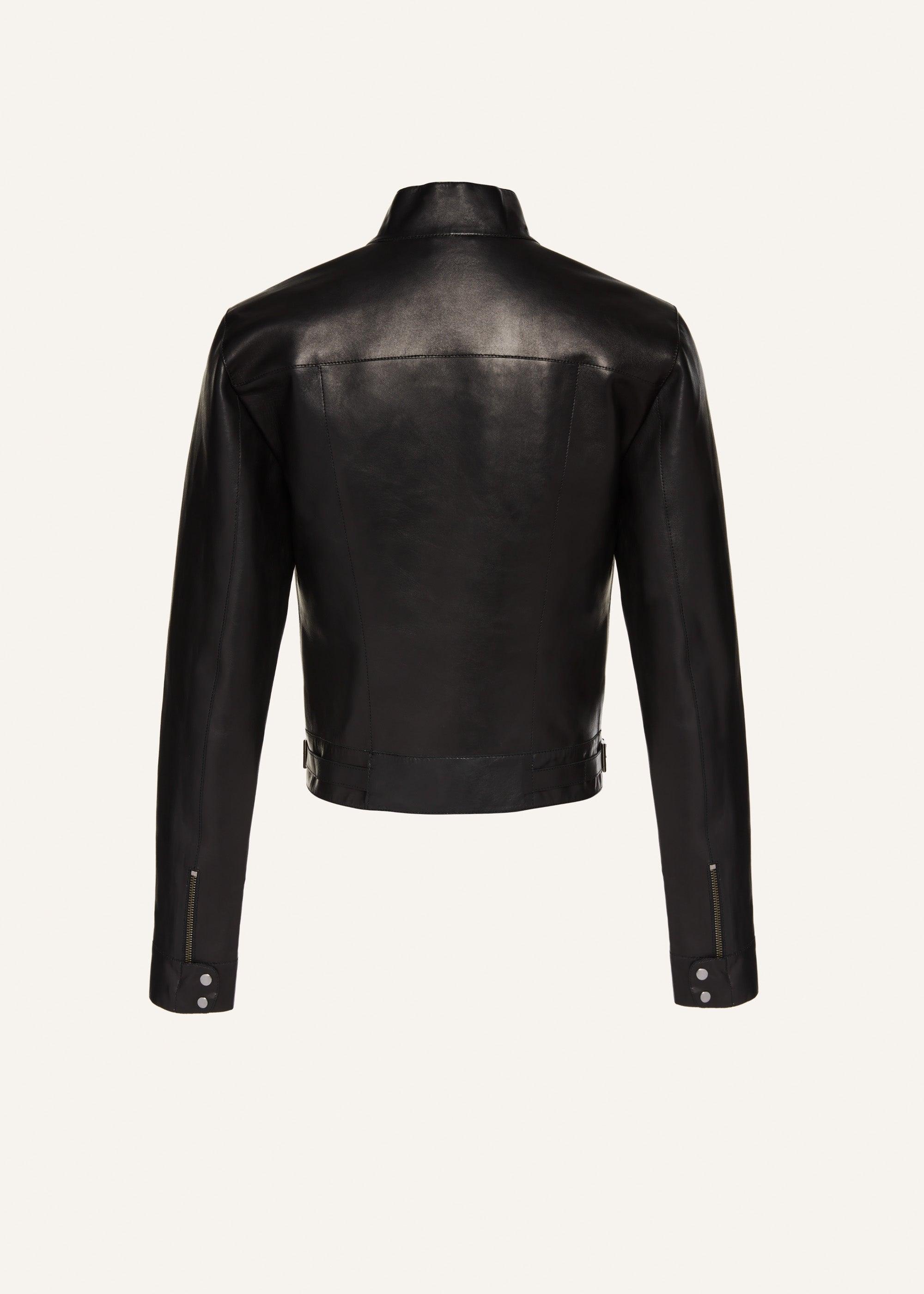 Leather racing jacket in black Product Image