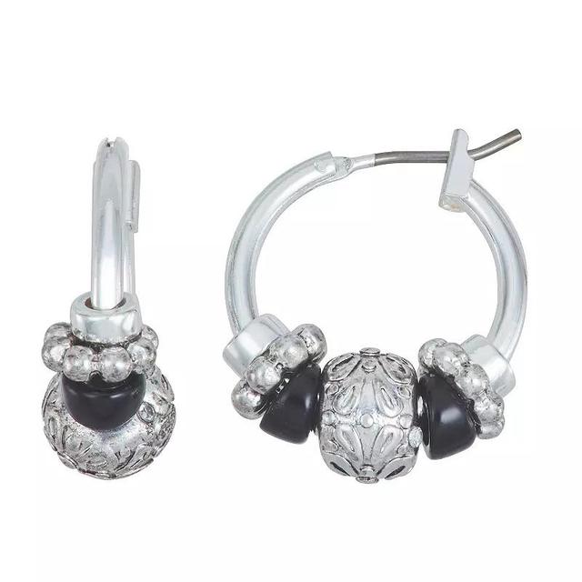 Napier Silver Tone Treasure Hoop Earrings, Womens, Black Product Image