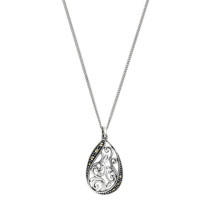 Tori HillSterling Silver Marcasite Teardrop Pendant Necklace, Womens Grey Product Image