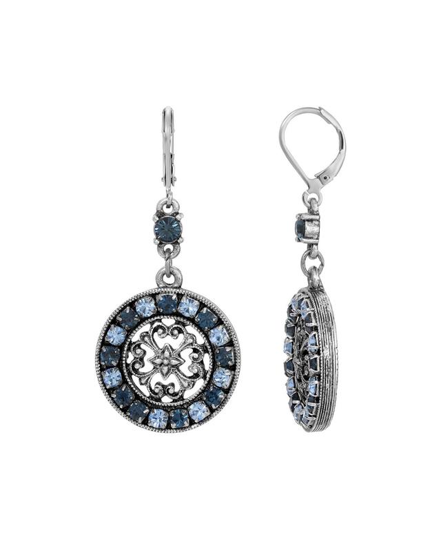 1928 Silver Tone Crystal Round Drop Earrings, Womens, Blue Product Image