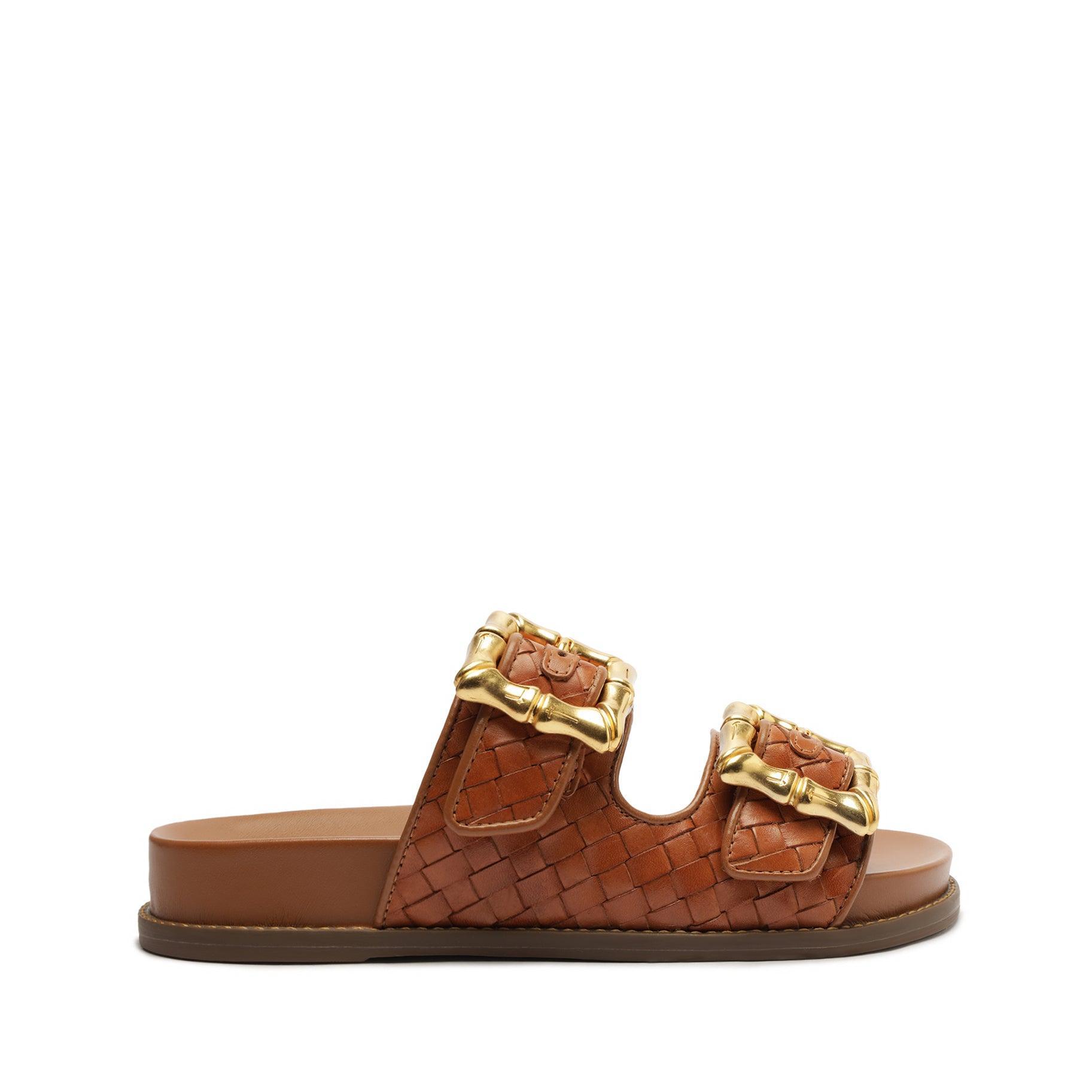 Schutz Enola Sporty Woven Leather Bamboo Buckle Detail Slide Sandals Product Image