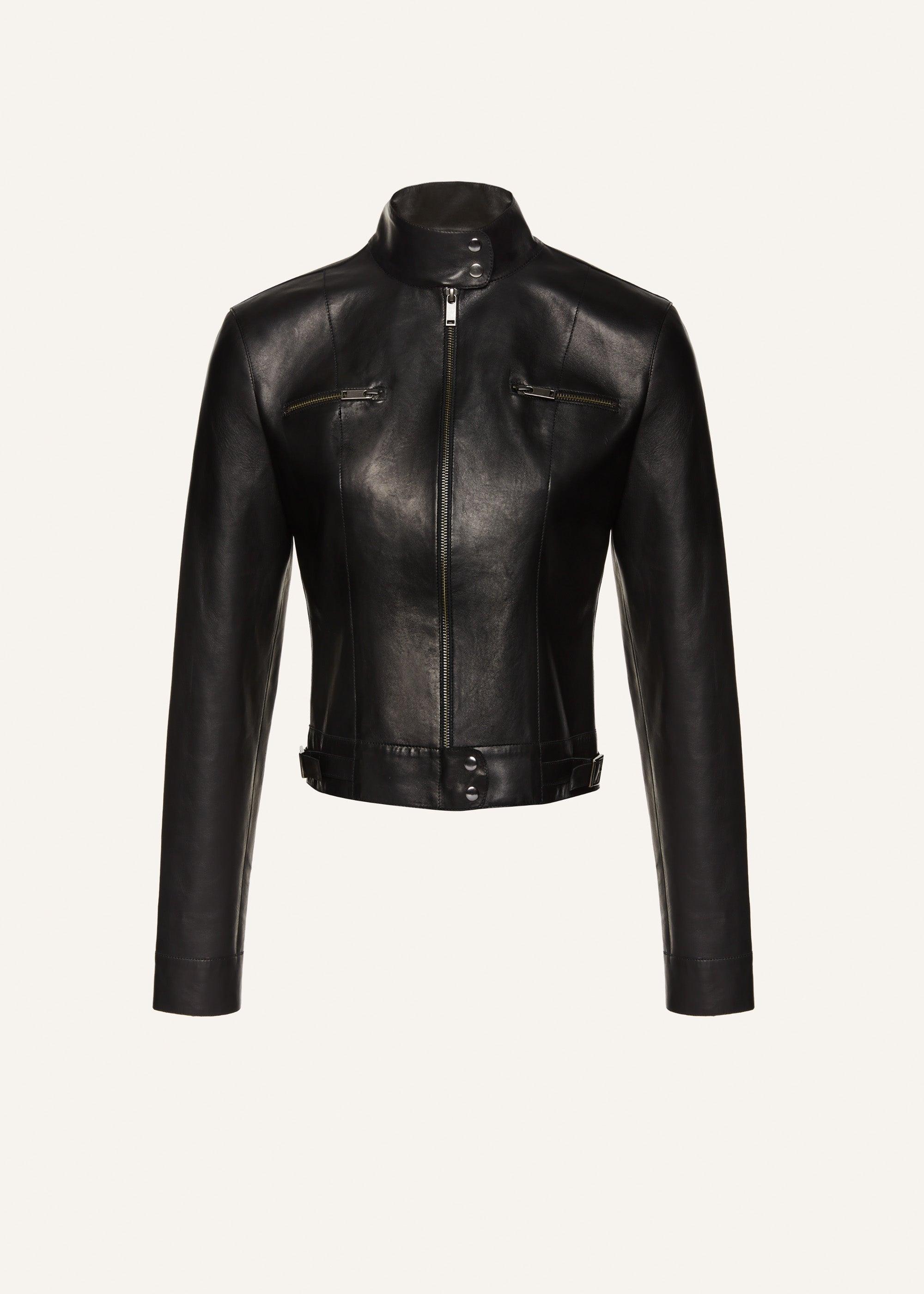 Leather racing jacket in black Product Image