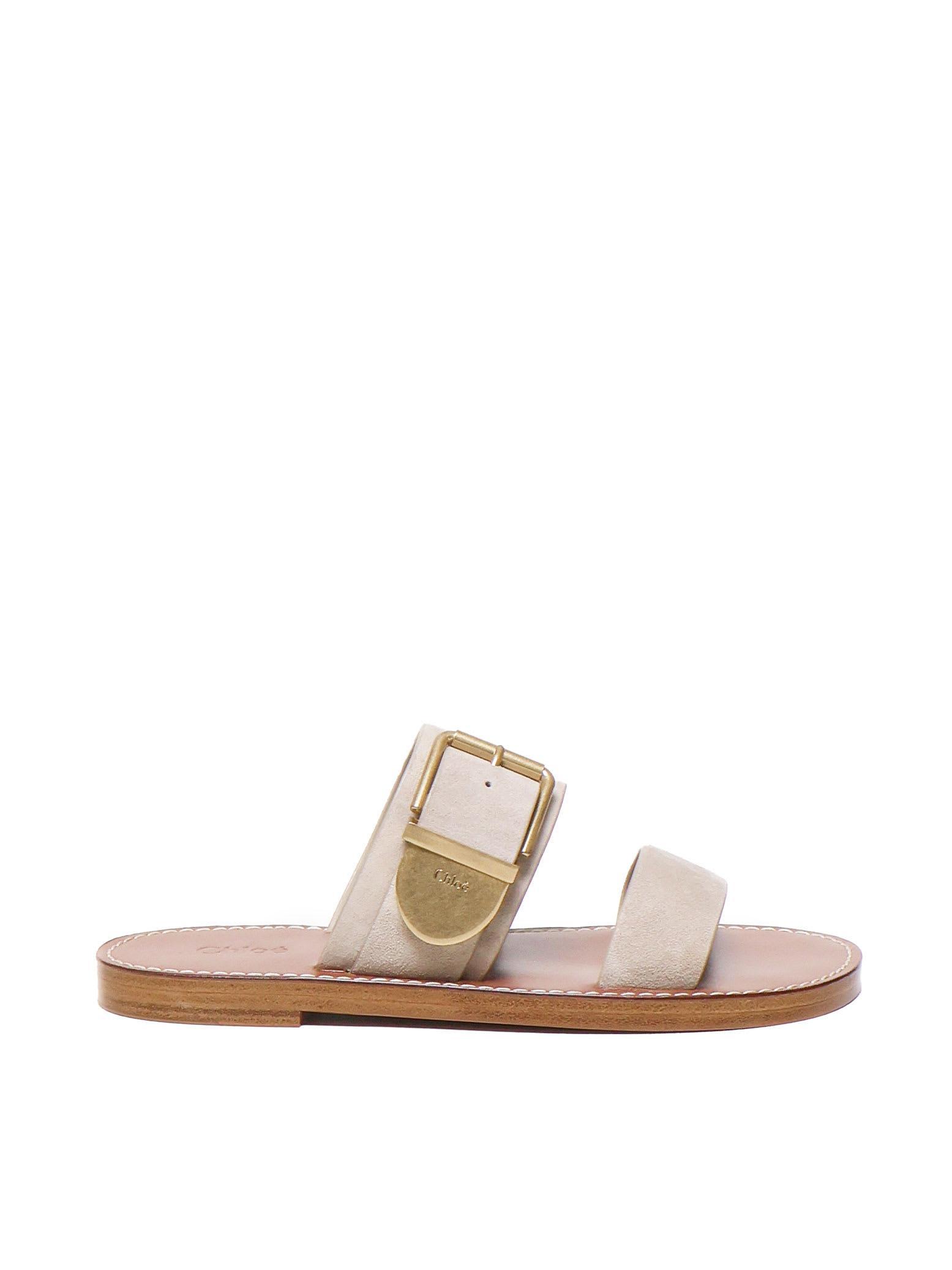 CHLOÉ Rebecca Greige Suede Flats In Beige Product Image