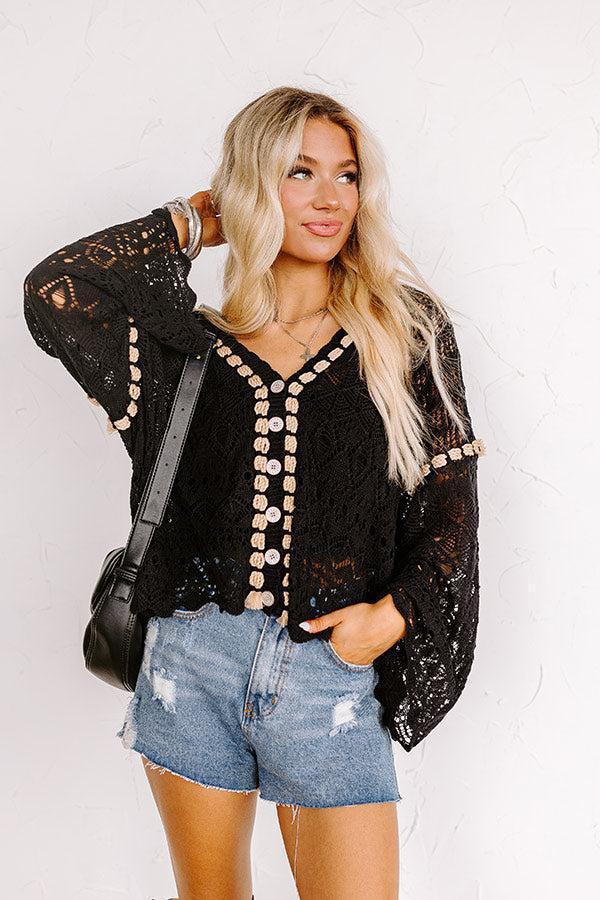 Boho Feeling Pointelle Knit Sweater in Black Product Image