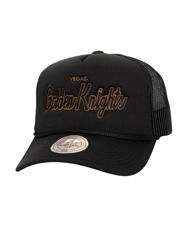 Mens Mitchell & Ness Black Vegas Golden Knights Script Side Patch Trucker Adjustable Hat Product Image