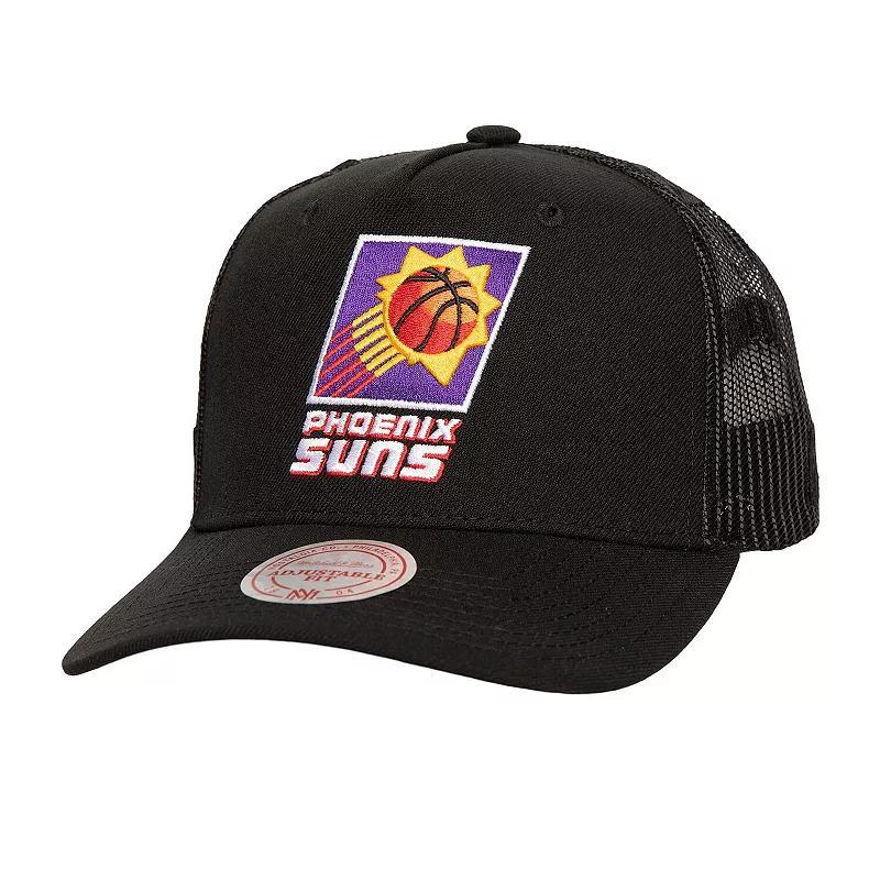 Mens Mitchell & Ness Black Phoenix Suns Monogram All-Over Logo Mesh Trucker Adjustable Hat Product Image