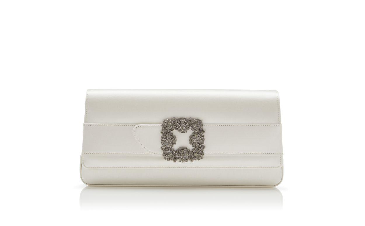 GOTHISI Light Cream Satin Jewel Buckle Clutch Product Image