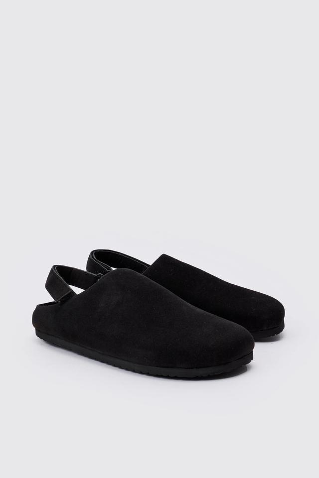 Faux Suede Sling Back Mule In Black | boohooMAN USA Product Image