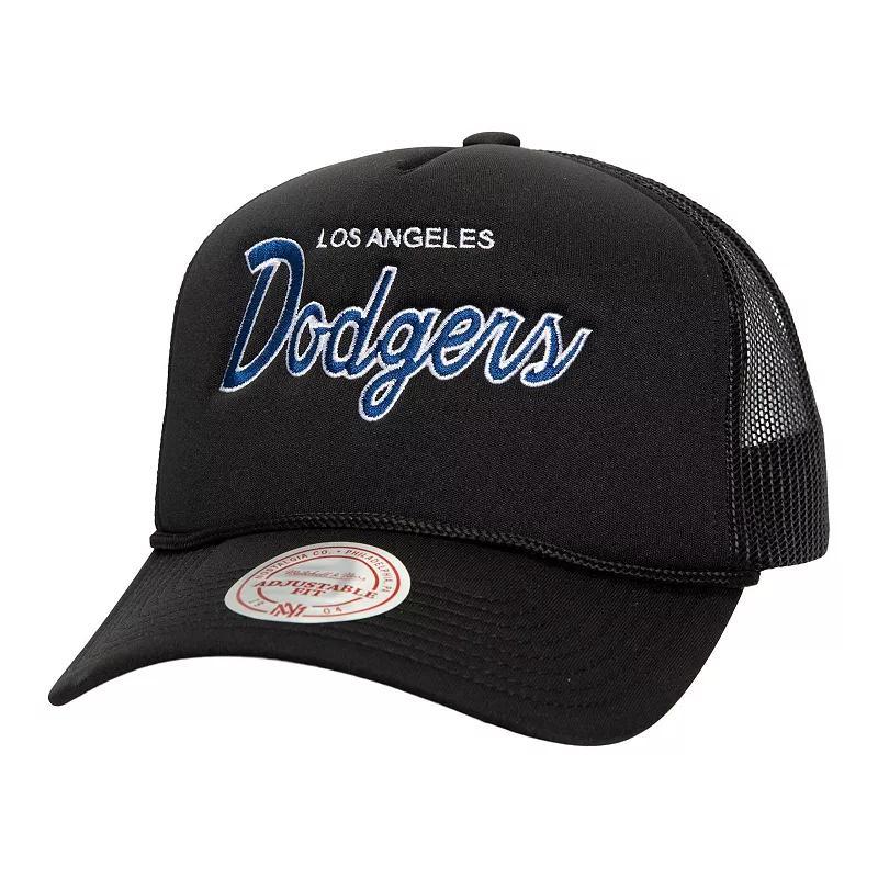 Mens Mitchell & Ness Los Angeles Dodgers Script Trucker Adjustable Hat Product Image