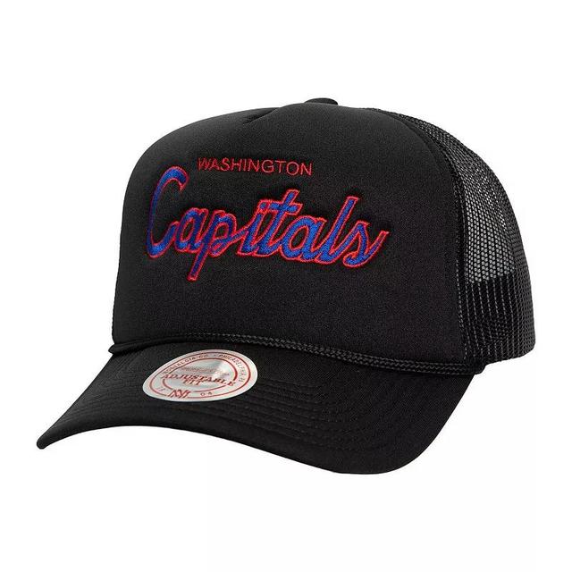 Mens Mitchell & Ness Washington Capitals Script Side Patch Trucker Adjustable Hat Product Image