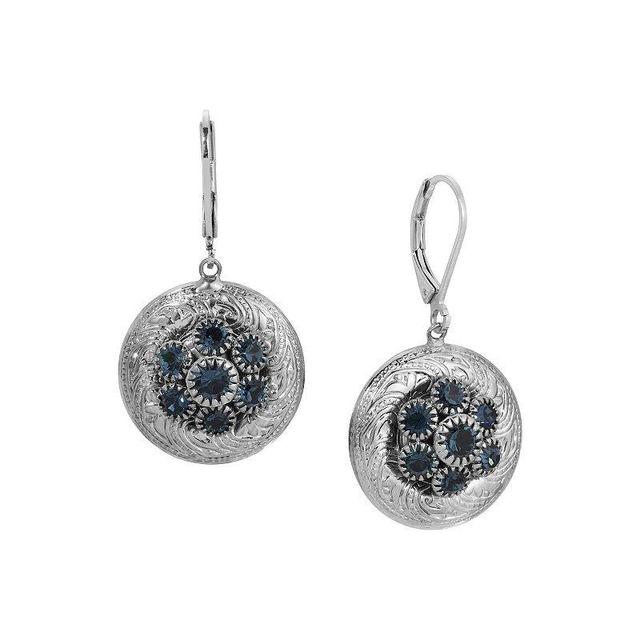 1928 Silver Tone Round Glass Stone Leverback Earrings, Womens, Blue Product Image