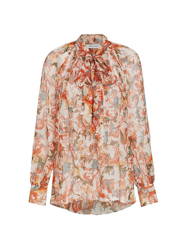 Womens Floral Tie-Neck Poet Blouse Product Image