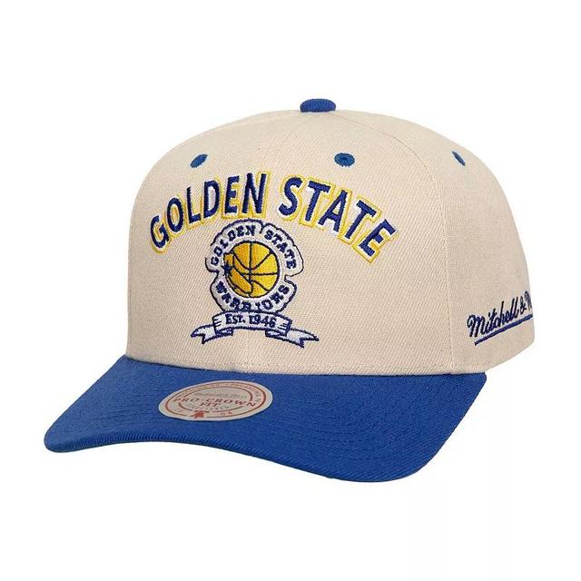 Mens Mitchell & Ness Cream/Royal Golden State Warriors 7x NBA Champions Soul Legacy Defined Snapback Hat Product Image