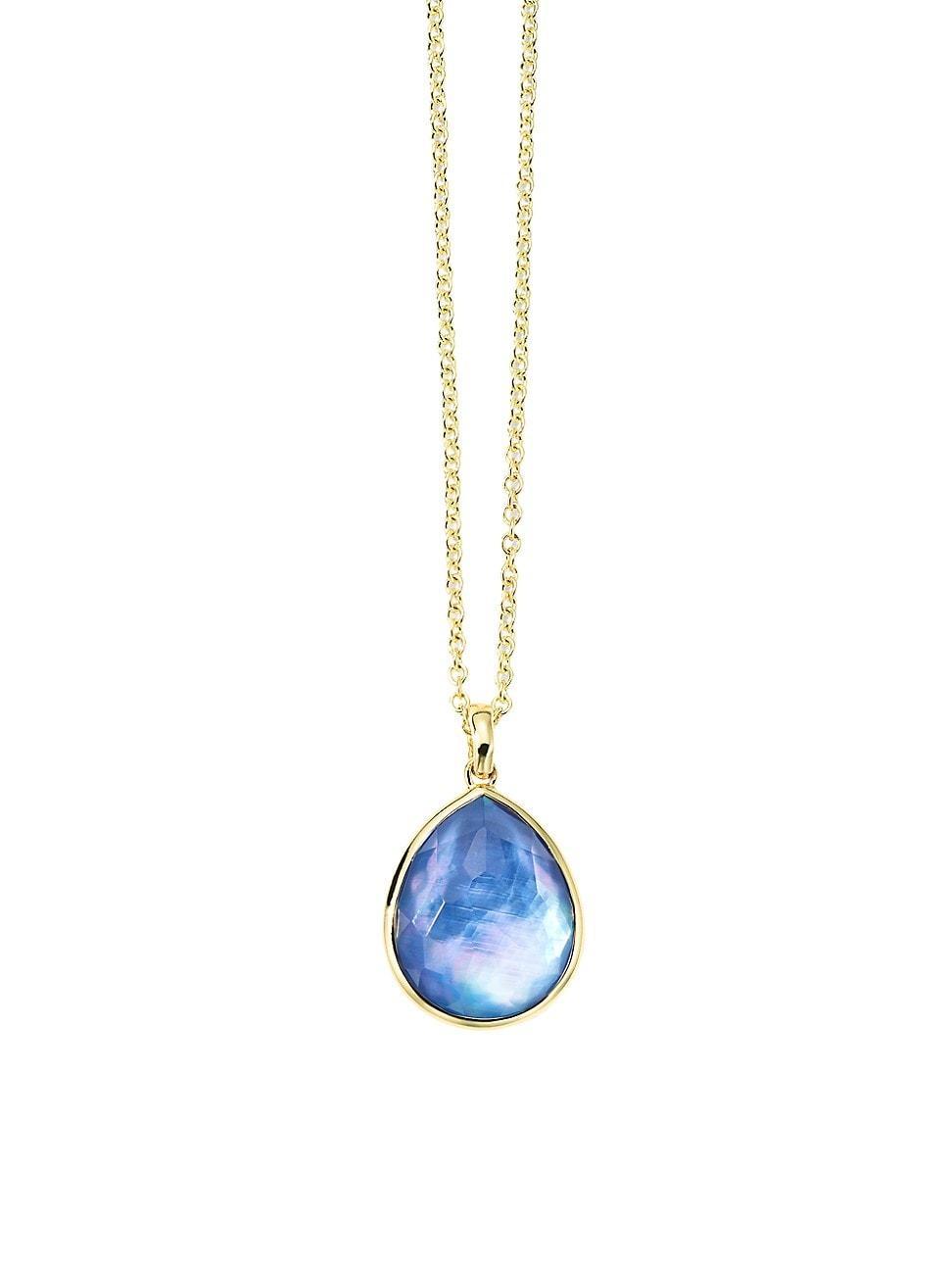 18K Gold Rock Candy Medium Teardrop Pendant Necklace in Rock Crystal MOP and Product Image