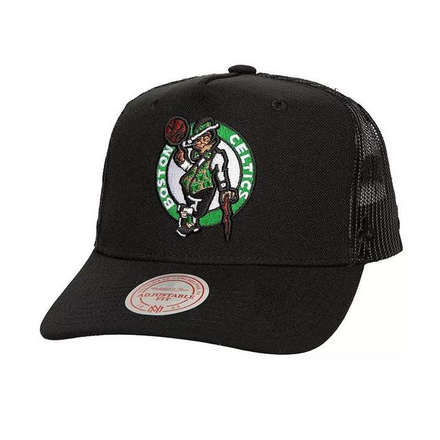 Mens Mitchell & Ness Boston Celtics Monogram Allover Logo Mesh Trucker Adjustable Hat Product Image