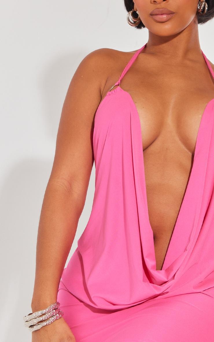 Shape Bright Pink Slinky Ring Detail Cowl Neck Bodycon Dress Product Image