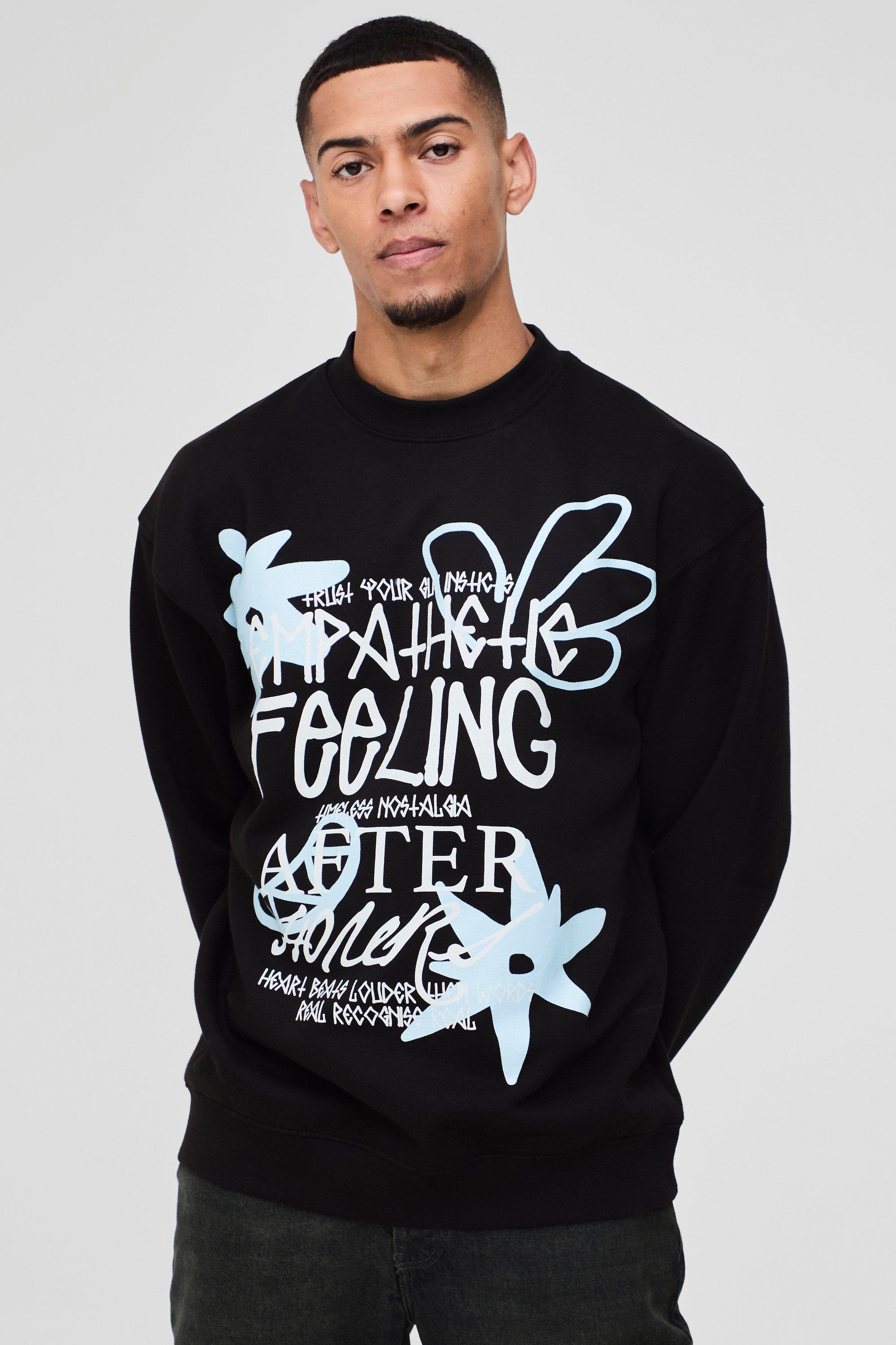 Oversized Flower Doodle Graphic Sweatshirt | boohooMAN USA Product Image