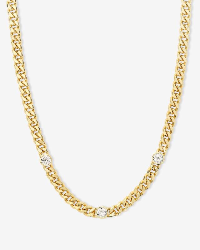 Julian Triple Diamond Cuban Chain Necklace 16" - Gold|White Diamondettes Product Image