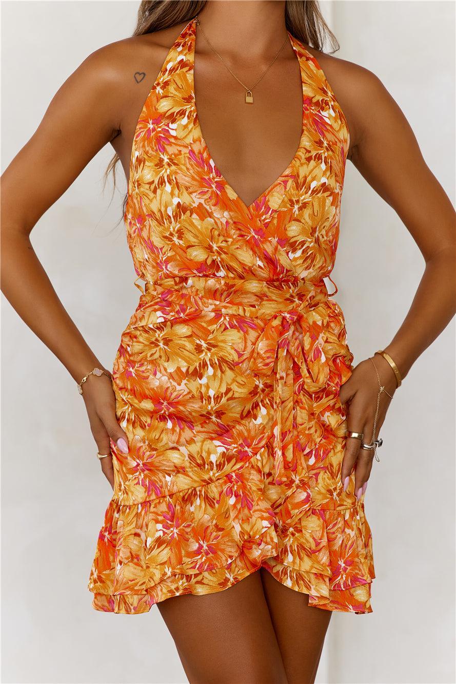 Tropical Dream Halter Mini Dress Orange Product Image