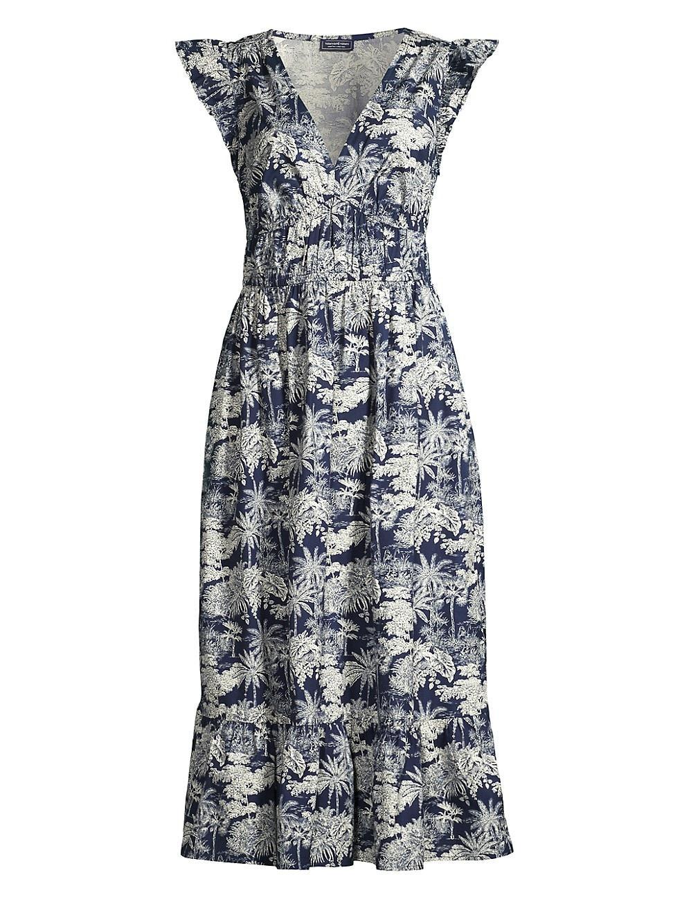 Womens Palm Poplin Flutter Midi-Dress Product Image