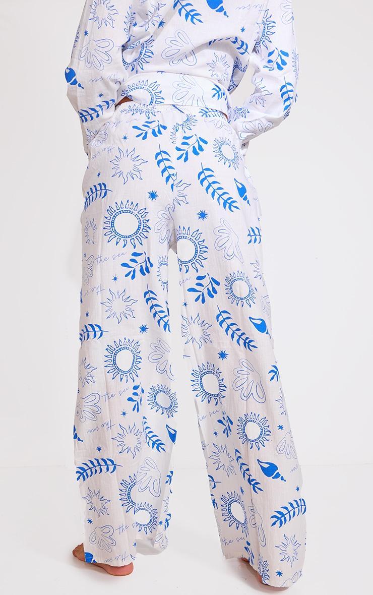 White Sea Print Wide Leg Beach Pants Product Image