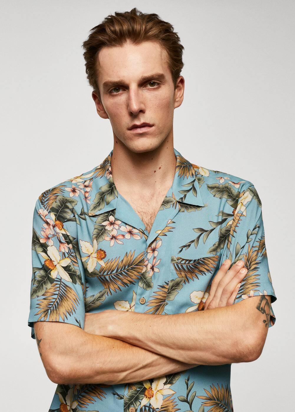 MANGO MAN - Regular-fit Hawaiian print shirt sky blue - XL - Men Product Image