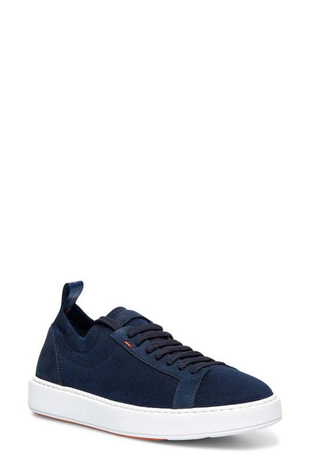 SANTONI Suede Low-top Sneakers In Blue Product Image