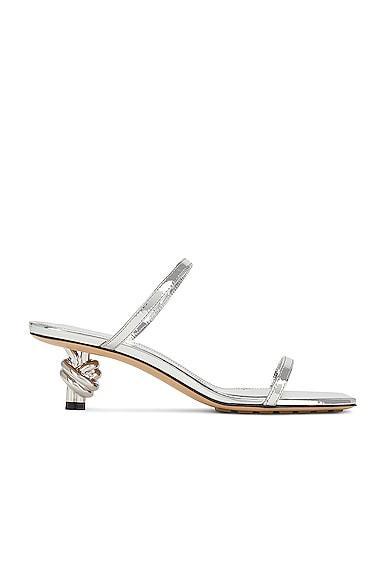 Bottega Veneta Knot Sandal in Silver - Metallic Silver. Size 36.5 (also in 39.5). Product Image