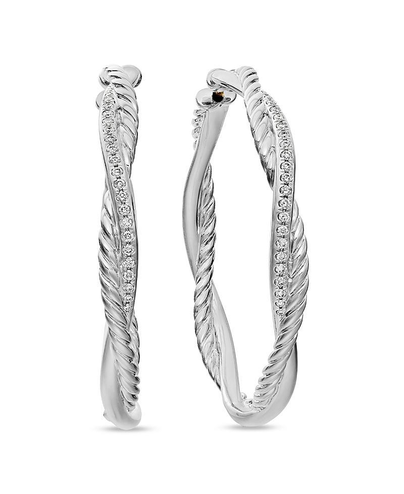 David Yurman Petite Infinity Hoop Earrings in Sterling Silver with Pave Diamonds Product Image