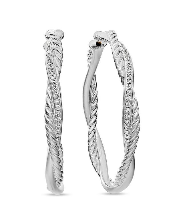 David Yurman Petite Infinity Hoop Earrings in Sterling Silver with Pave Diamonds Product Image