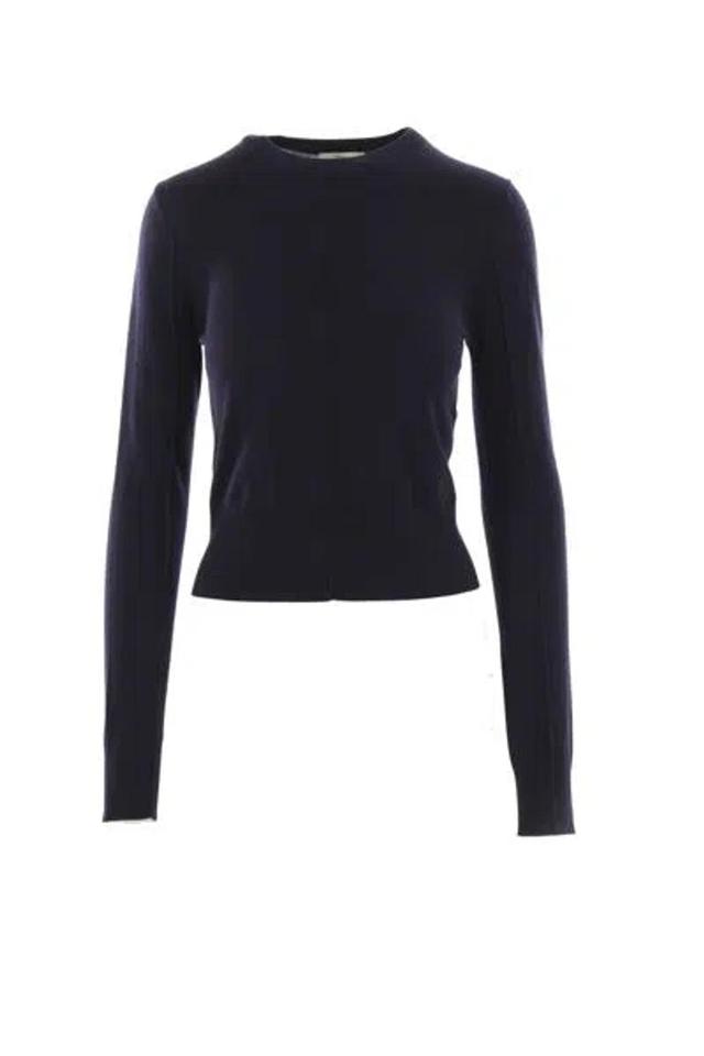 CHLOÉ Wool Crewneck Jumper With Ribbed Cuffs In Blue Product Image