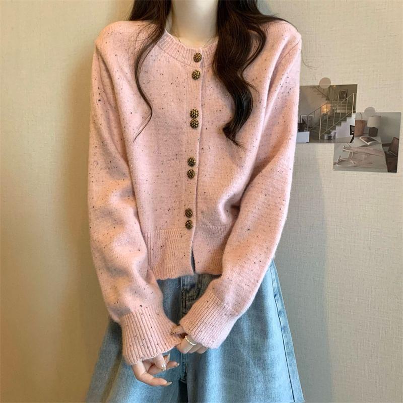 Round Neck Melange Cardigan Product Image