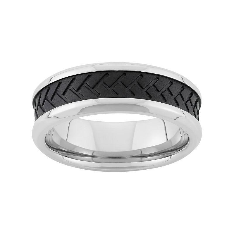 Two Tone Stainless Steel Tire Tread Wedding Band - Men, Mens Grey Product Image