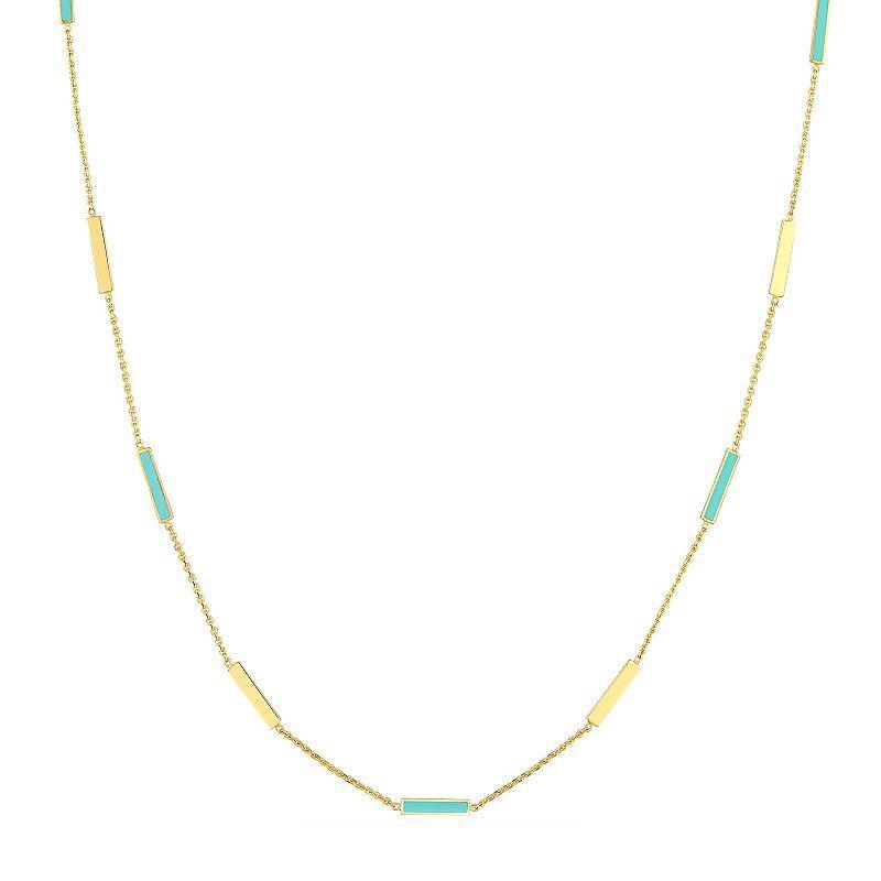 Color Romance 14k Gold Colored Enamel Adjustable Bar Necklace, Womens Blue Product Image