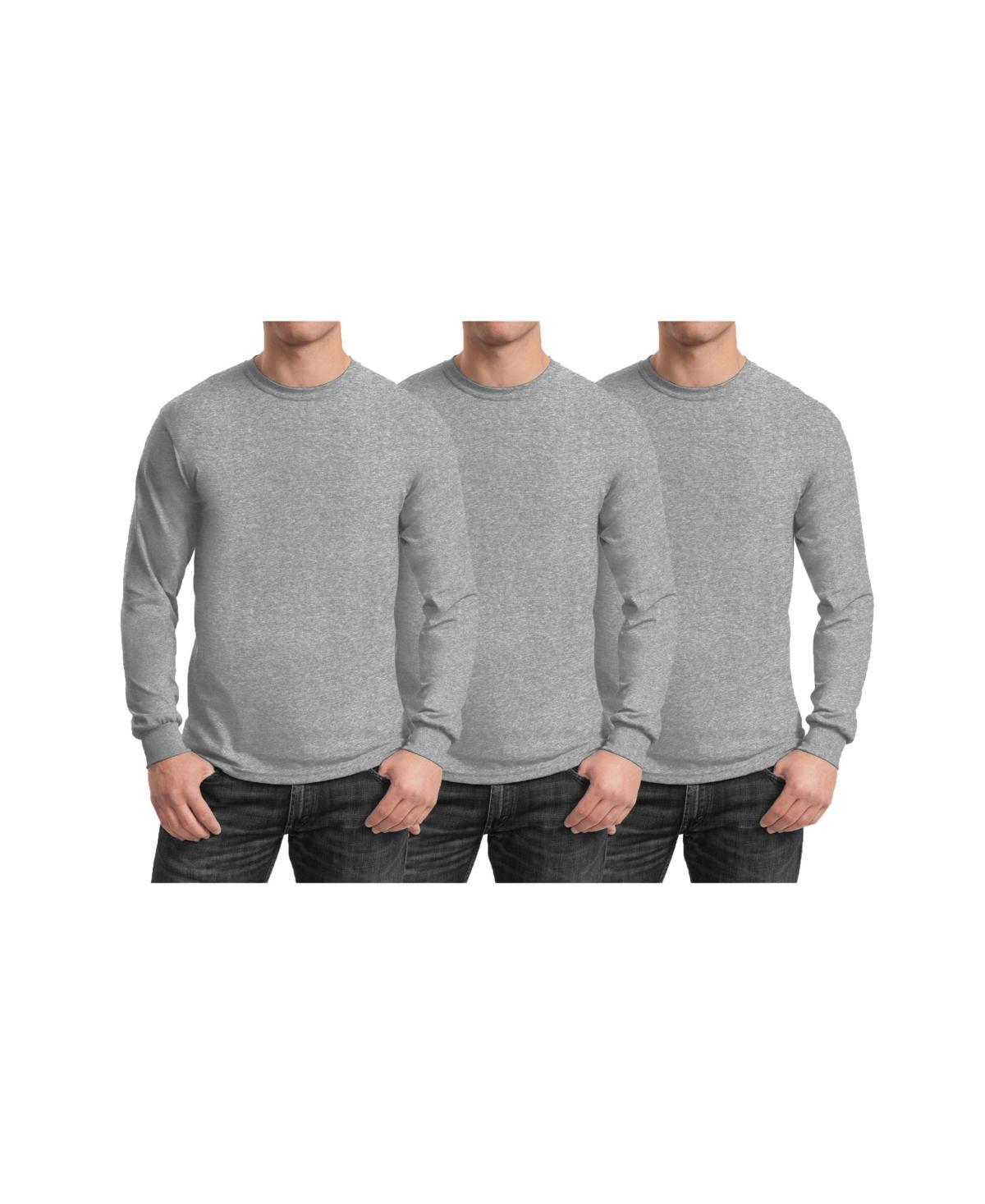 Galaxy By Harvic Mens 3-Pack Egyptian Cotton-Blend Long Sleeve Crew Neck Tee - Black/Charcoal Product Image