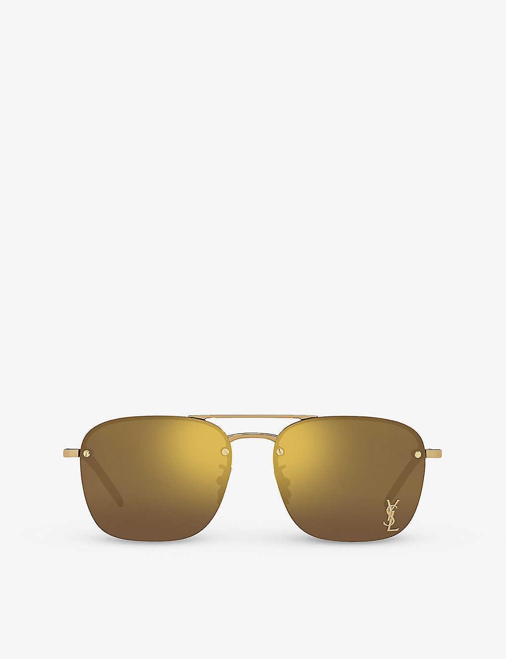 SAINT LAURENT Womens Gold Ys000490 Sl 309 M Rectangular-frame Metal Sunglasses In Brown Product Image