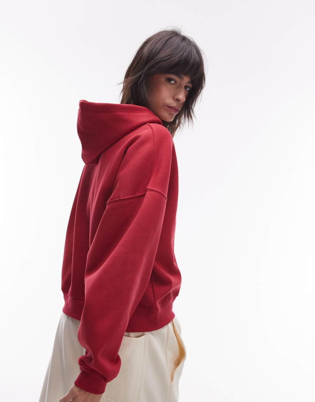 Topshop Maison Paris oversized hoodie in red Product Image