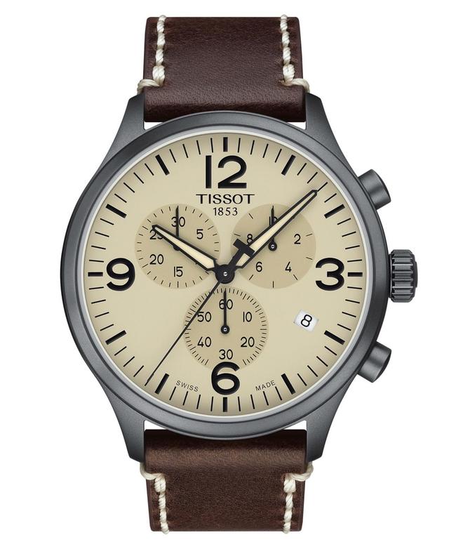 Tissot Mens Swiss Chronograph Xl Brown Leather Strap Watch 45mm Product Image