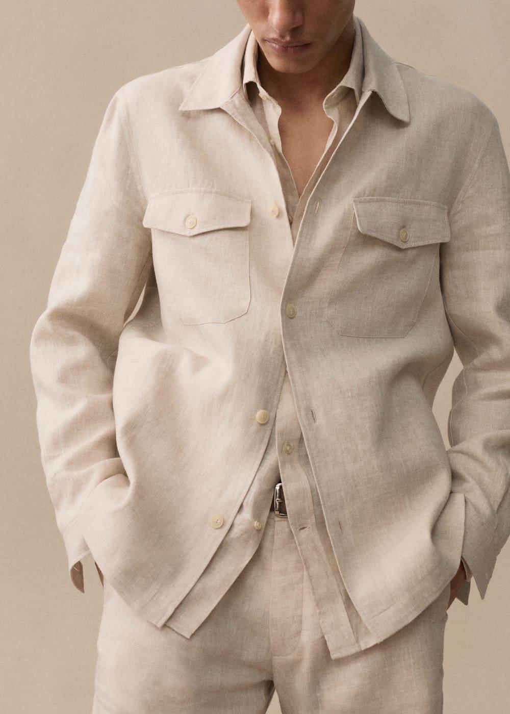 MANGO MAN - Linen overshirt with pockets medium brownMen Product Image