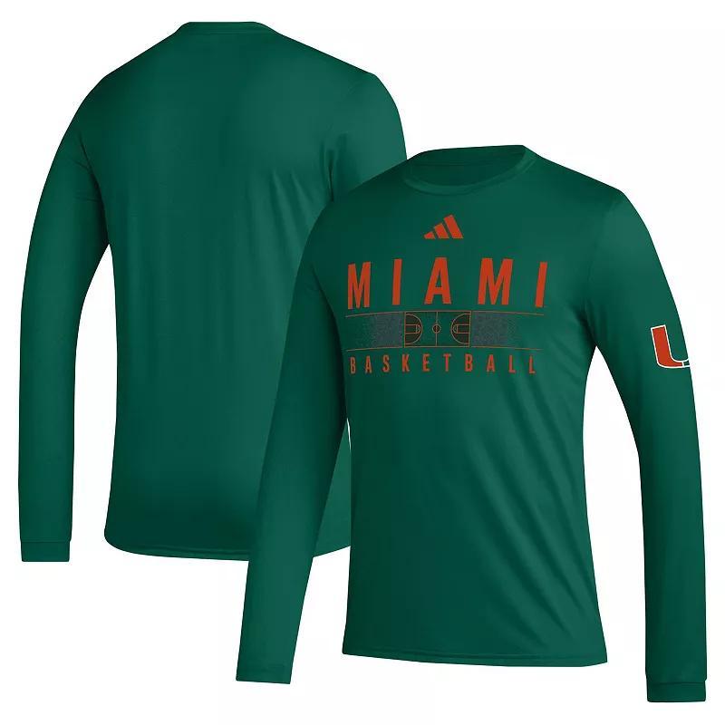 Mens adidas Miami Hurricanes Practice Basketball Pregame AEROREADY Long Sleeve T-Shirt Product Image