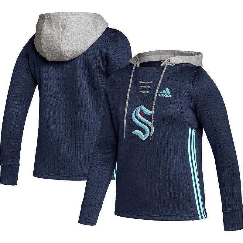 Womens adidas Deep Sea Blue Seattle Kraken Skate Lace Primeblue Team Pullover Hoodie Krk Blue Product Image