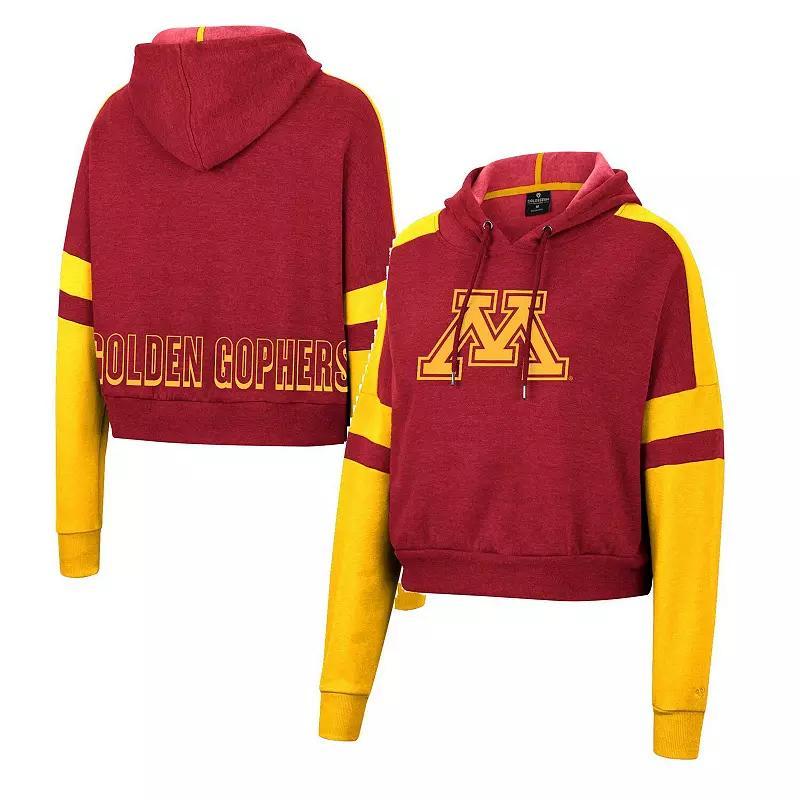 Womens Colosseum Maroon Minnesota Golden Gophers Throwback Stripe Arch Logo Cropped Pullover Hoodie Product Image