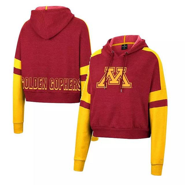 Womens Colosseum Maroon Minnesota Golden Gophers Throwback Stripe Arch Logo Cropped Pullover Hoodie Product Image