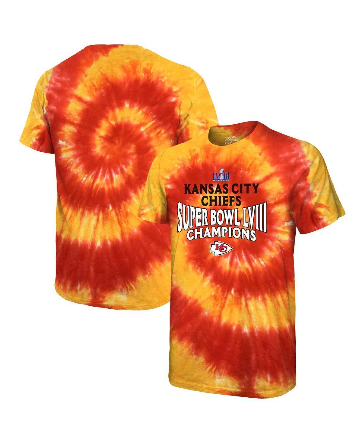 Mens Majestic Red Kansas City Chiefs Super Bowl Lviii Champions Soft Hand Tie-Dye T-shirt Product Image