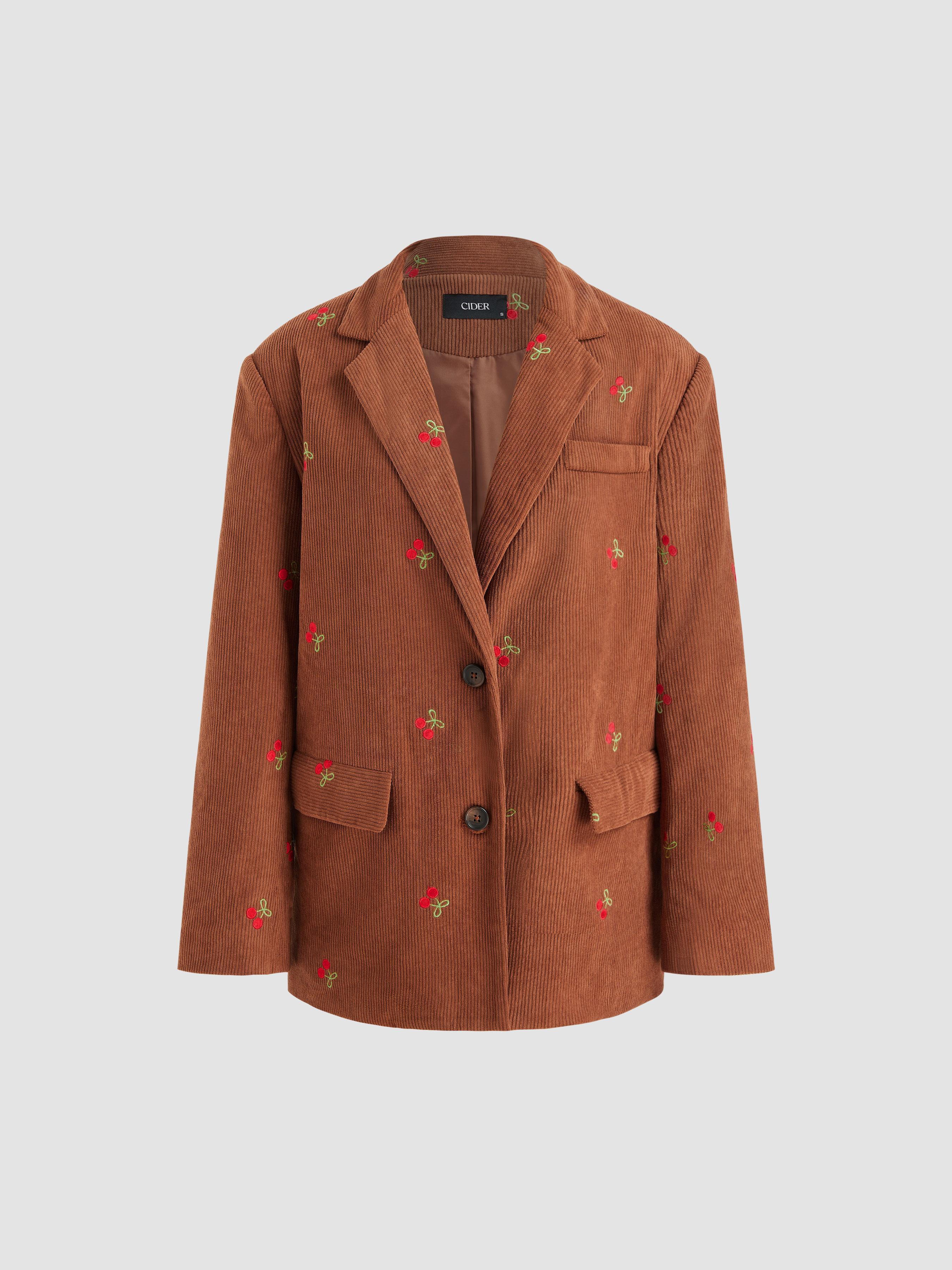 Corduroy Collar Embroidery Cherry Button Blazer product image