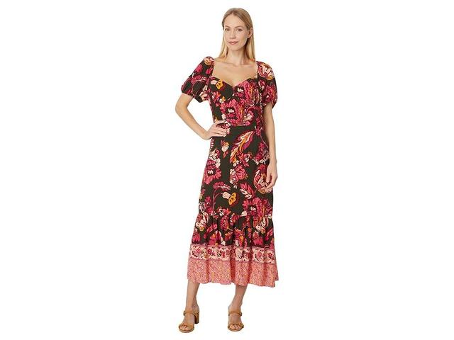 Adrianna Papell Printed Puff Sleeve Midi Dress (Hunter ) Women's Dress Product Image