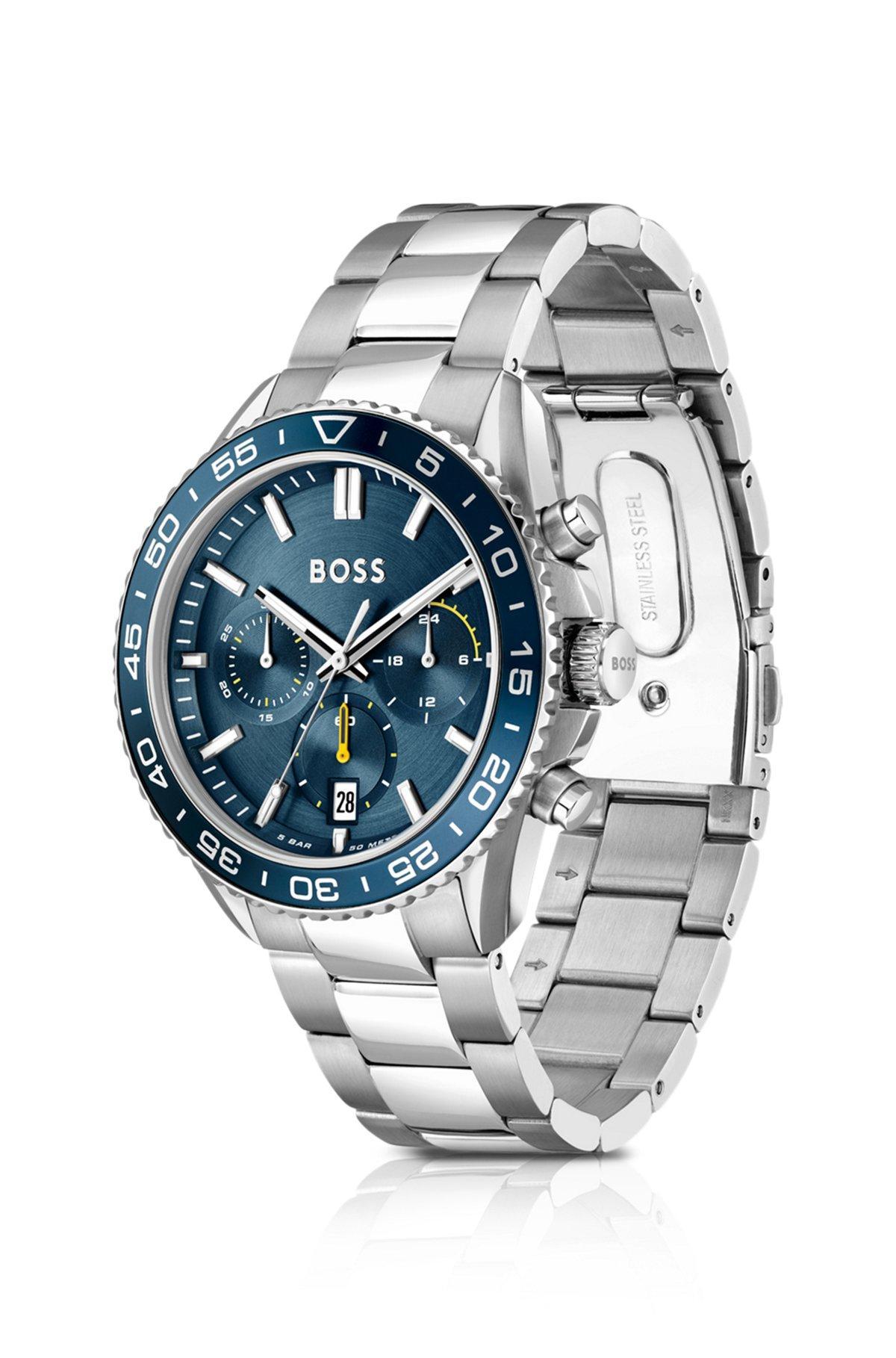 Link-bracelet chronograph watch with blue dial Product Image